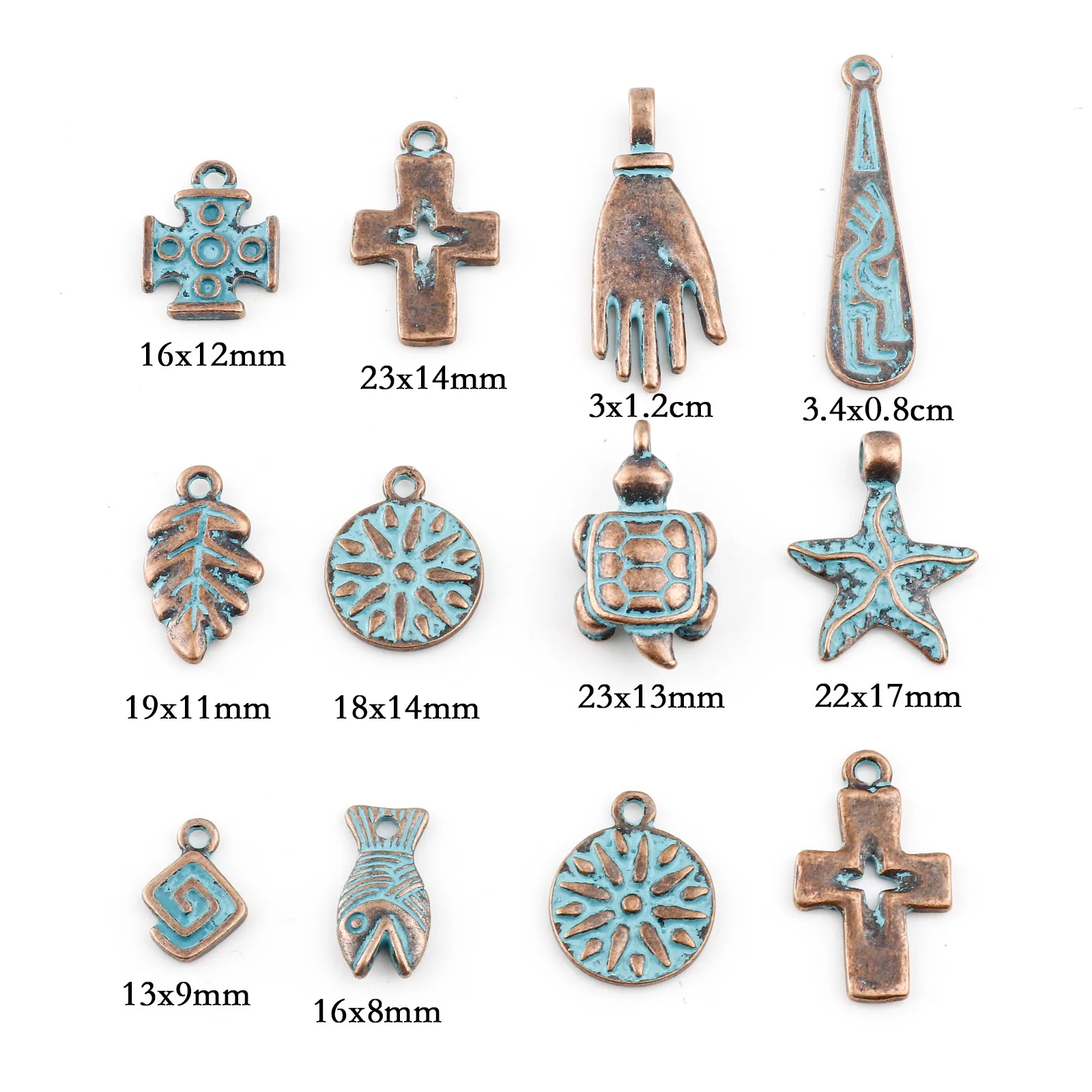 DoreenBeads 20PCs Copper Bohemian Patina Pendant Cross Palm Vintage Antique Metal Charms DIY Making Necklace Earrings Jewelry