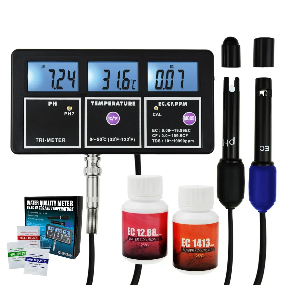 Water Quality Multi-parameter PH EC CF TDS(ppm) Temperature Test Meter Aquariums Hydroponics Pool Fish Tank Pond Drinking