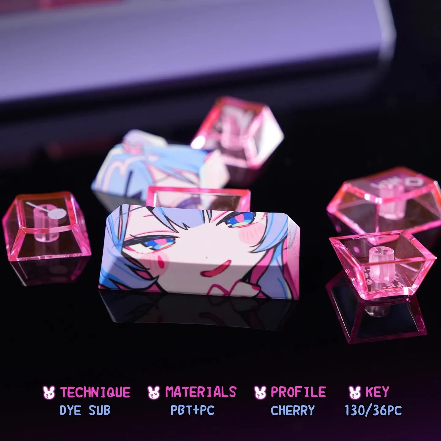 Anime Rabbit Hole Theme Custom Keycaps Set Cute PBT PC Translucent Cherry Profile for Mechanical Keyboard Gaming Gifts view 5