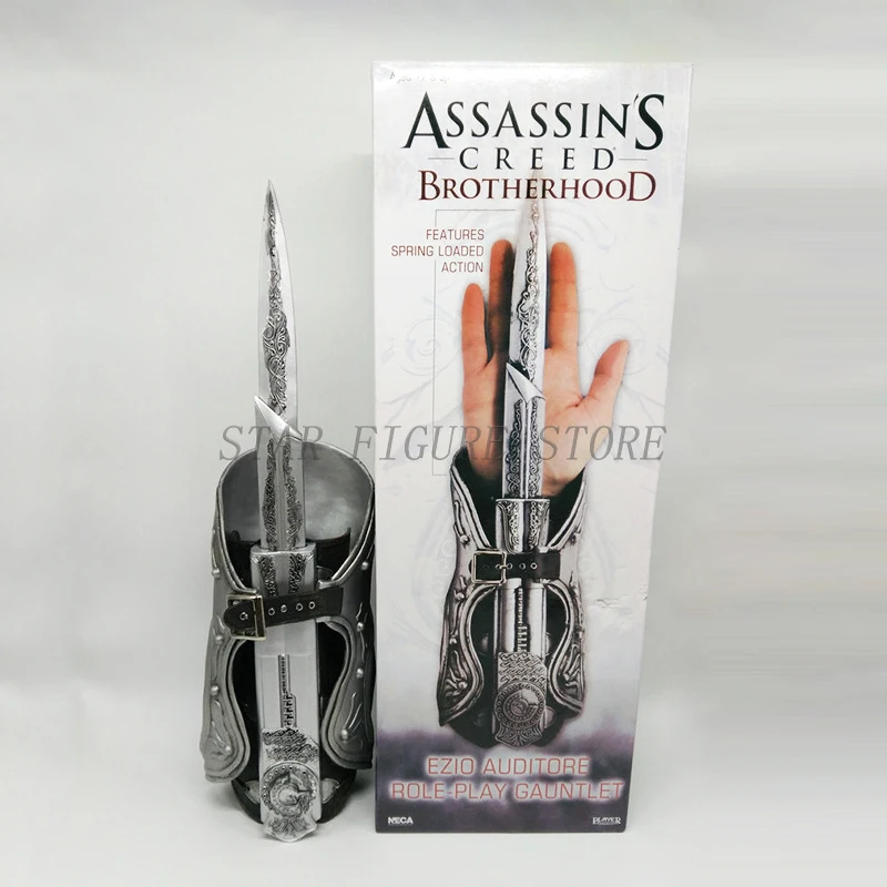 Irmandade Ezio Auditore Role Play Gauntlet, Espada na Manga Adereços, figura de ação, PVC Cosplay Prop, NECA Doll Collection Brinquedos