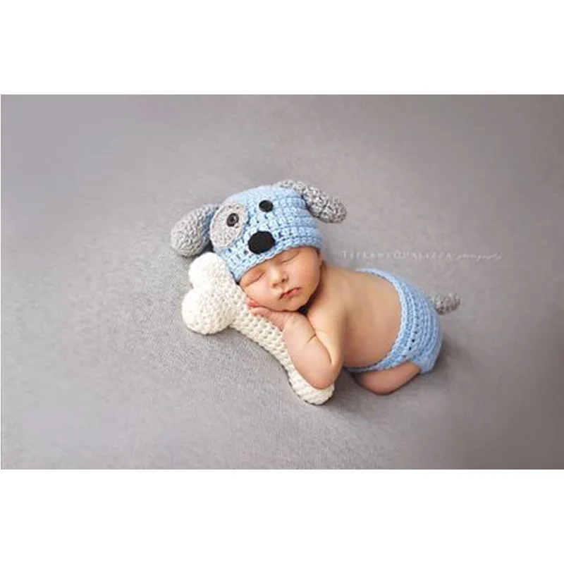 Lovely Dog Photo Shoot Props for Newborns Photography Accessories Boy Girl Birth Clothes Set New Born Knitted Costume Outfit