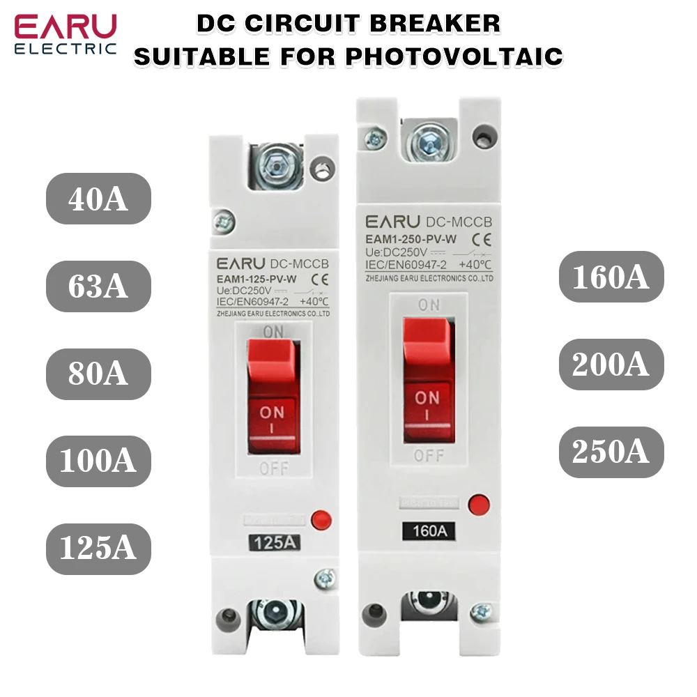 1P DC 250V DC Solar Molded Case Circuit Breaker MCCB Overload Protection Switch Protector for Solar Photovoltaic PV 100A 125A