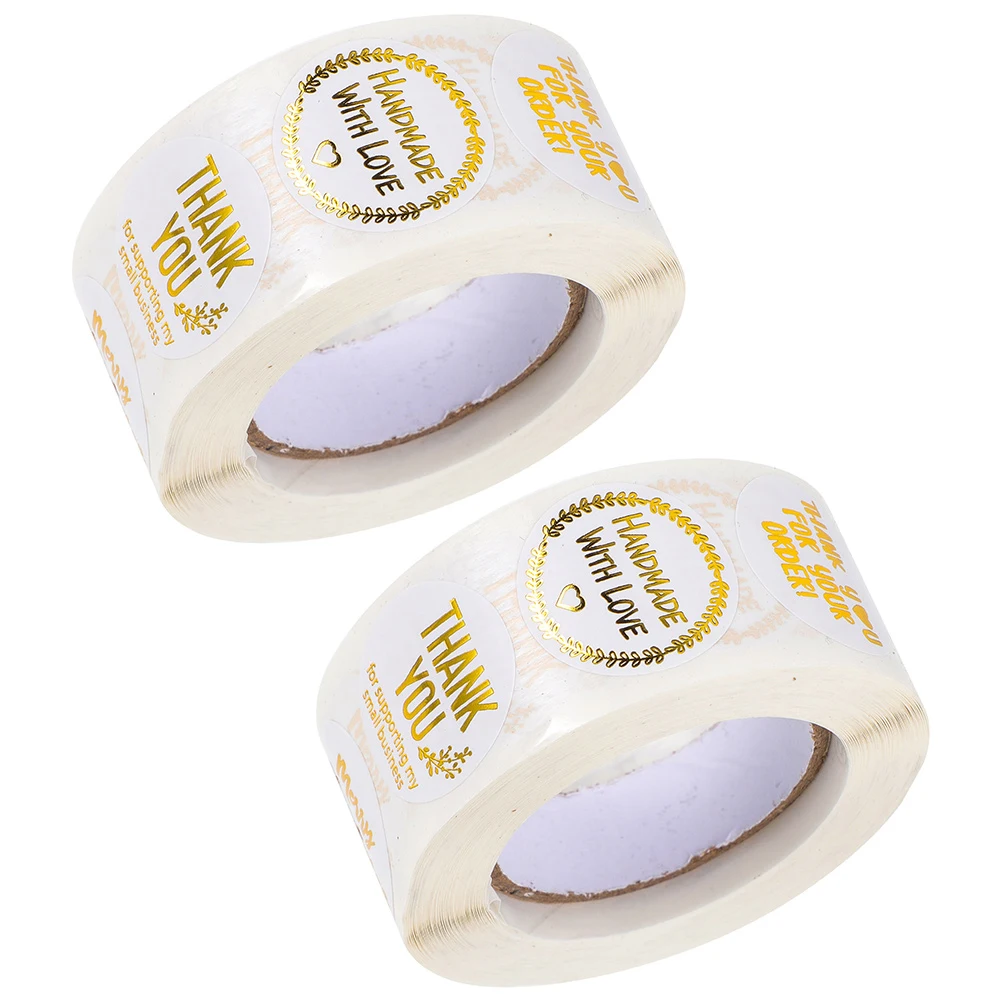 

2 Rolls Gold Stamping Labels Custom Sealing Stickers for Bakery Boxes Circle Food Baking Thank You Tags Personalized Packaging