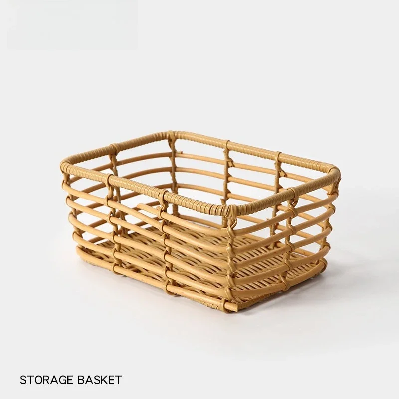 Imitation rattan storage basket Home desktop storage basket High-end living room bathroom sundries storage