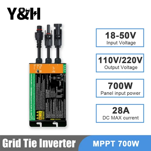 Y & H Inversor de conexión a red 300W 350W 500W 600W 700W MPPT Micro inversor Solar PV Sistema de conexión a red para el hogar DC18-60V Salida 240V