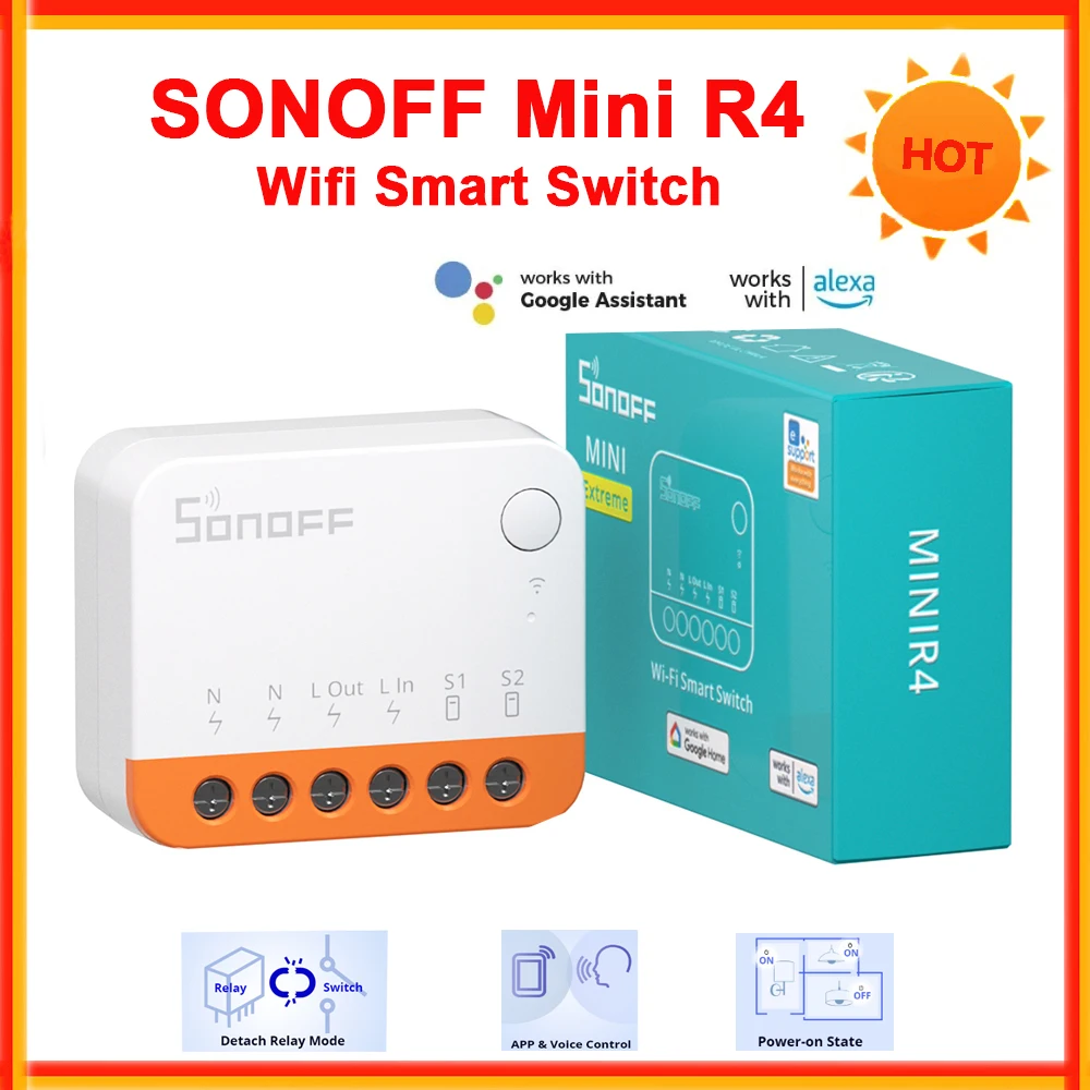 

SONOFF Mini R4 Extreme WiFi Smart Switch MINIR4 Smart Home External Switch Control Detach Relay Mode DIY Timer Switch eWelink