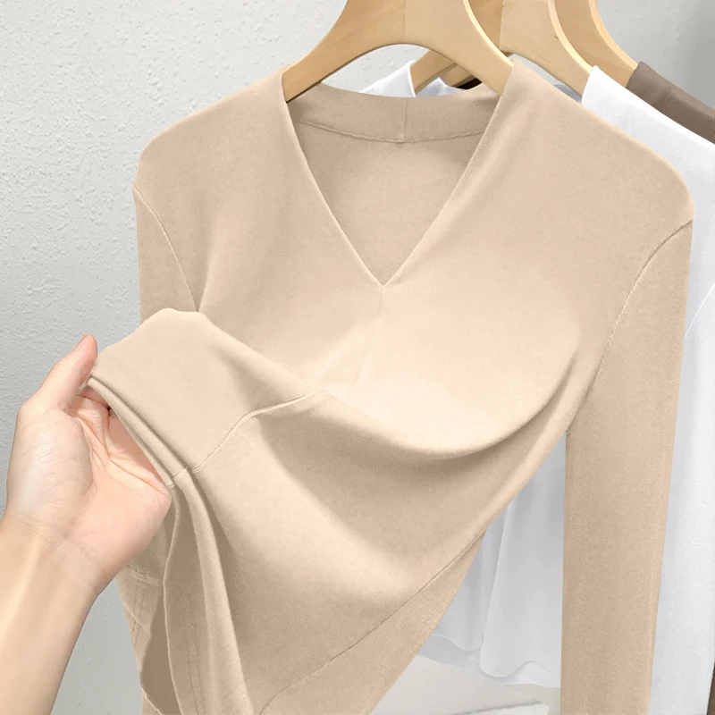 

Ladies Long Sve V-Ne Thermal T-irt Faionable Korean Sle Slim Fit Base Layer Top Inner Wear for Autumn Winter