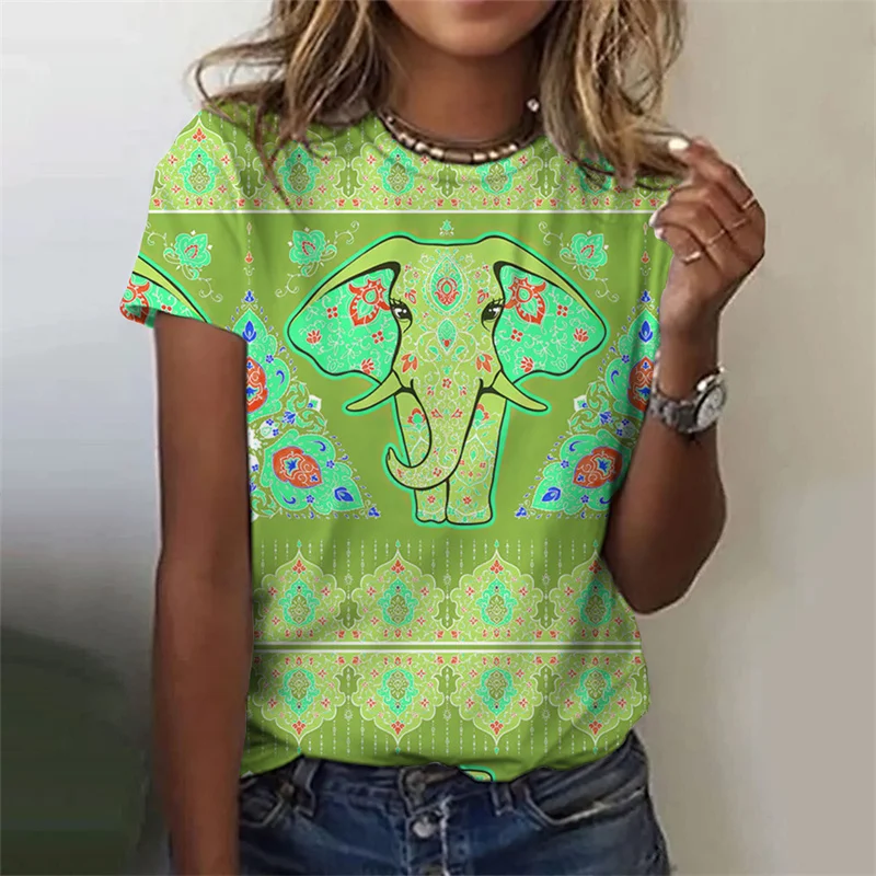 Camisetas étnicas de elefante con estampado 3D de animales Vintage para mujer, nueva camiseta de manga corta Y2k, camisetas Harajuku, ropa femenina