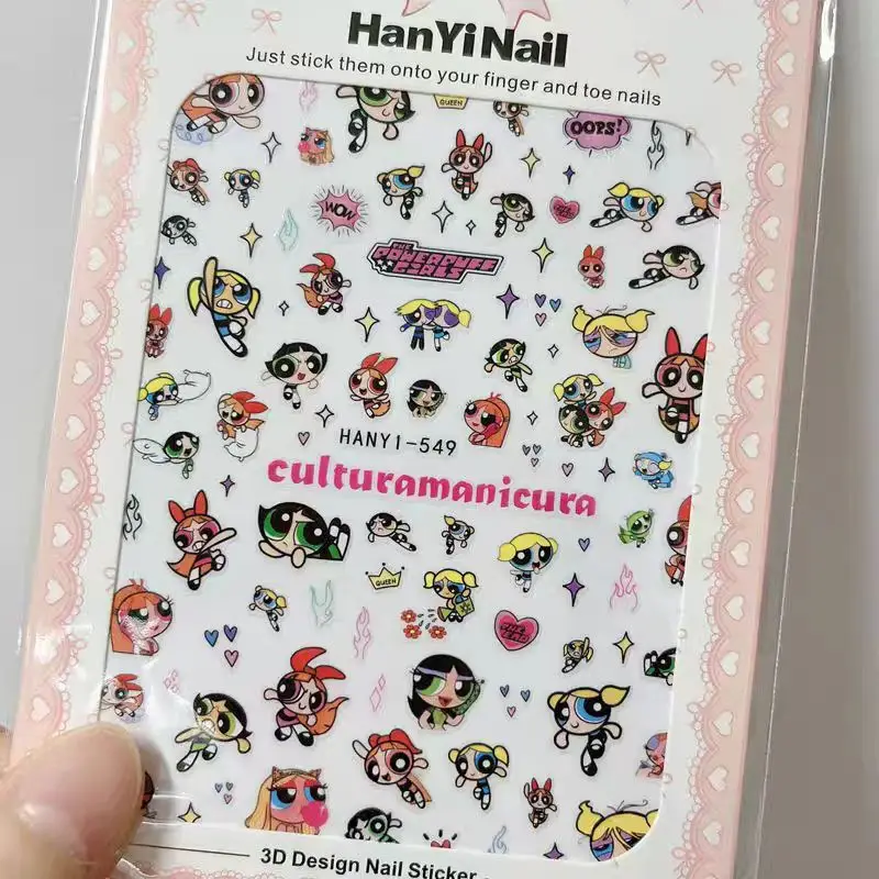 1 shieet Cartoon Powerpuff Girls nail sticker with adhesive y2k cute big eyes baby Spice betty