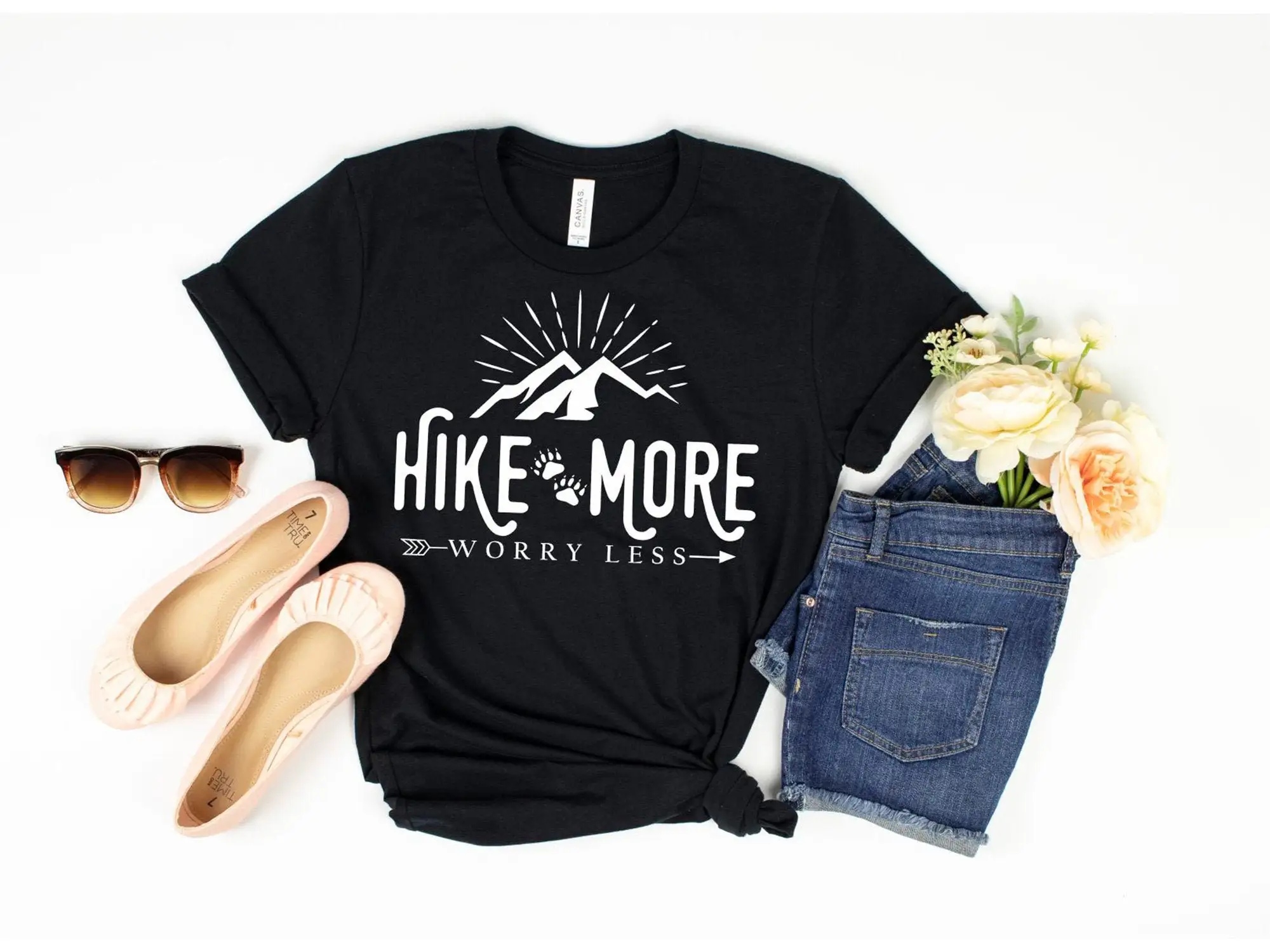 Hiking T Shirt Hike More Worry Less Ladies' adventure camping outdoors wanderlusT arrows women's