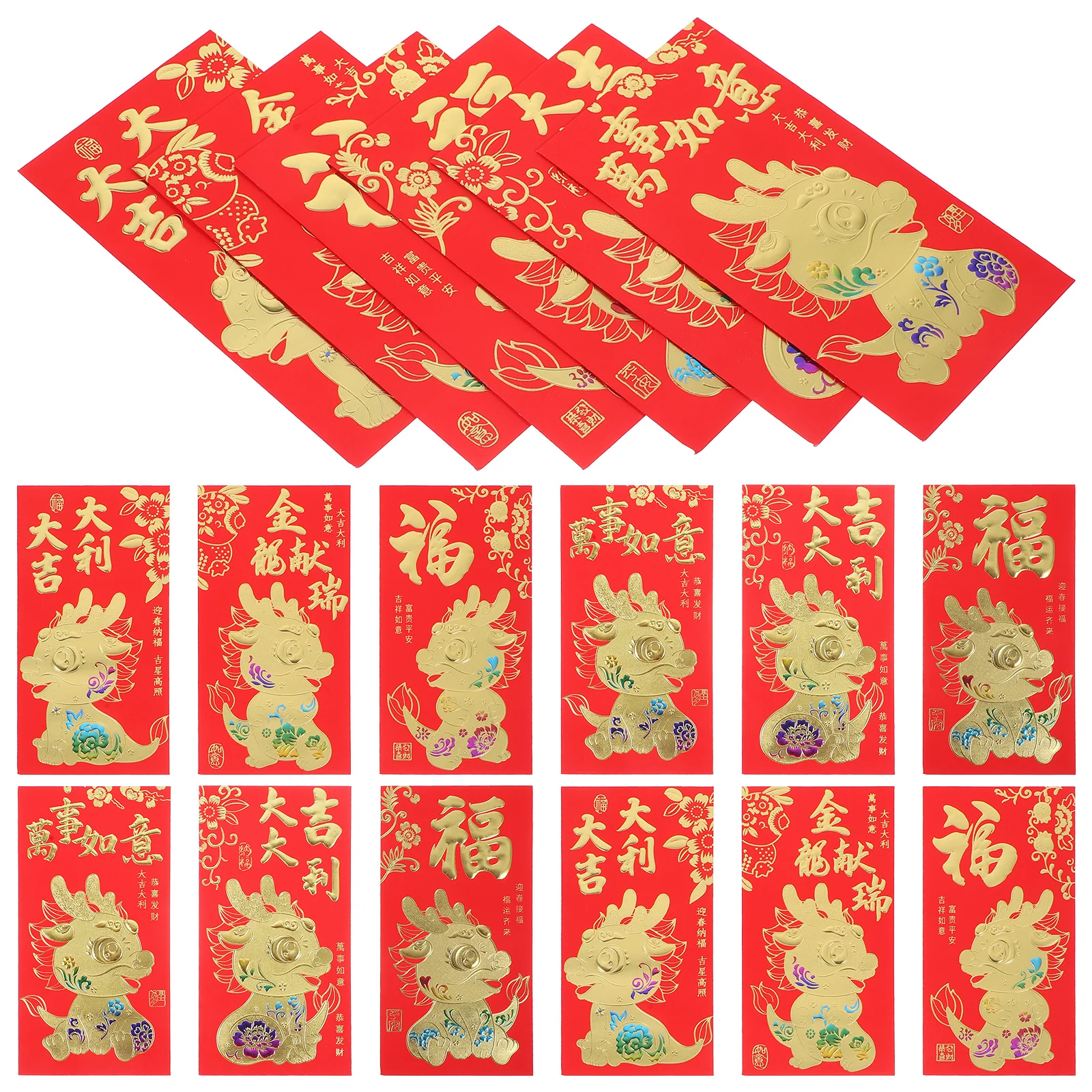 

60Pcs Traditional Red Envelopes Dragon Design Creative Paper Red Packets Chinese New Year Money Gifts Festival Supplies