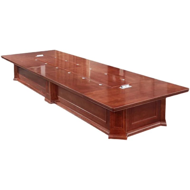 

Large conference table, painted, modern, minimalist, solid wood, leather strip, multi-person, training