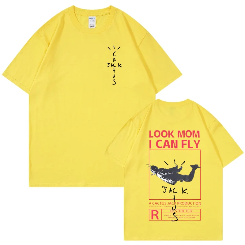 New Arrival Summer T-Shirt LOOK MOM I CAN FLY Funny Print T Shirt Men Women Cactus Jack Swag Hip Hop Streetwear Tee Top