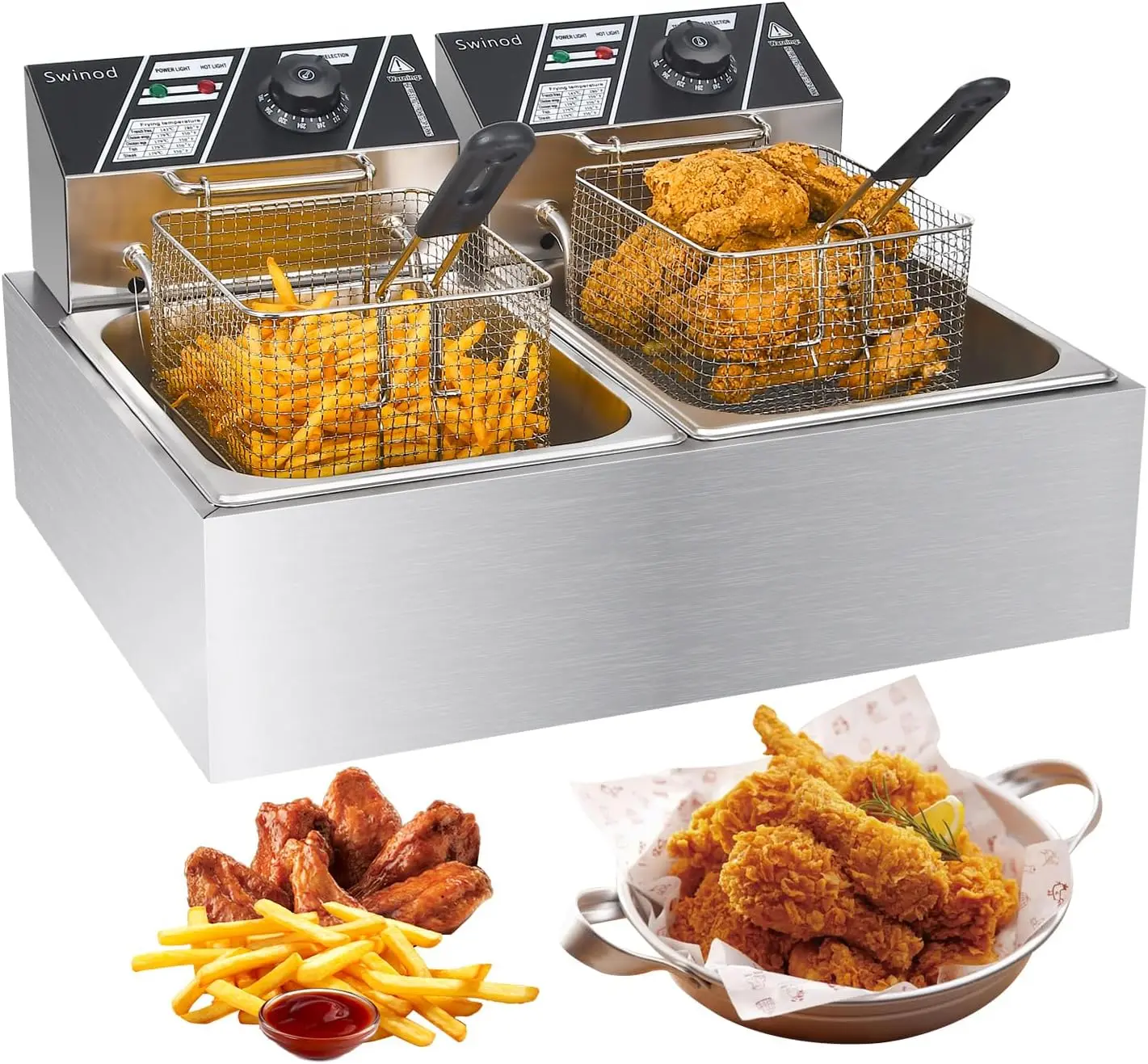 Fritadeira com cestas, fritadeira elétrica de óleo de bancada de aço inoxidável espessada 3000W 12,7QT/12L, grande capacidade com temperatura