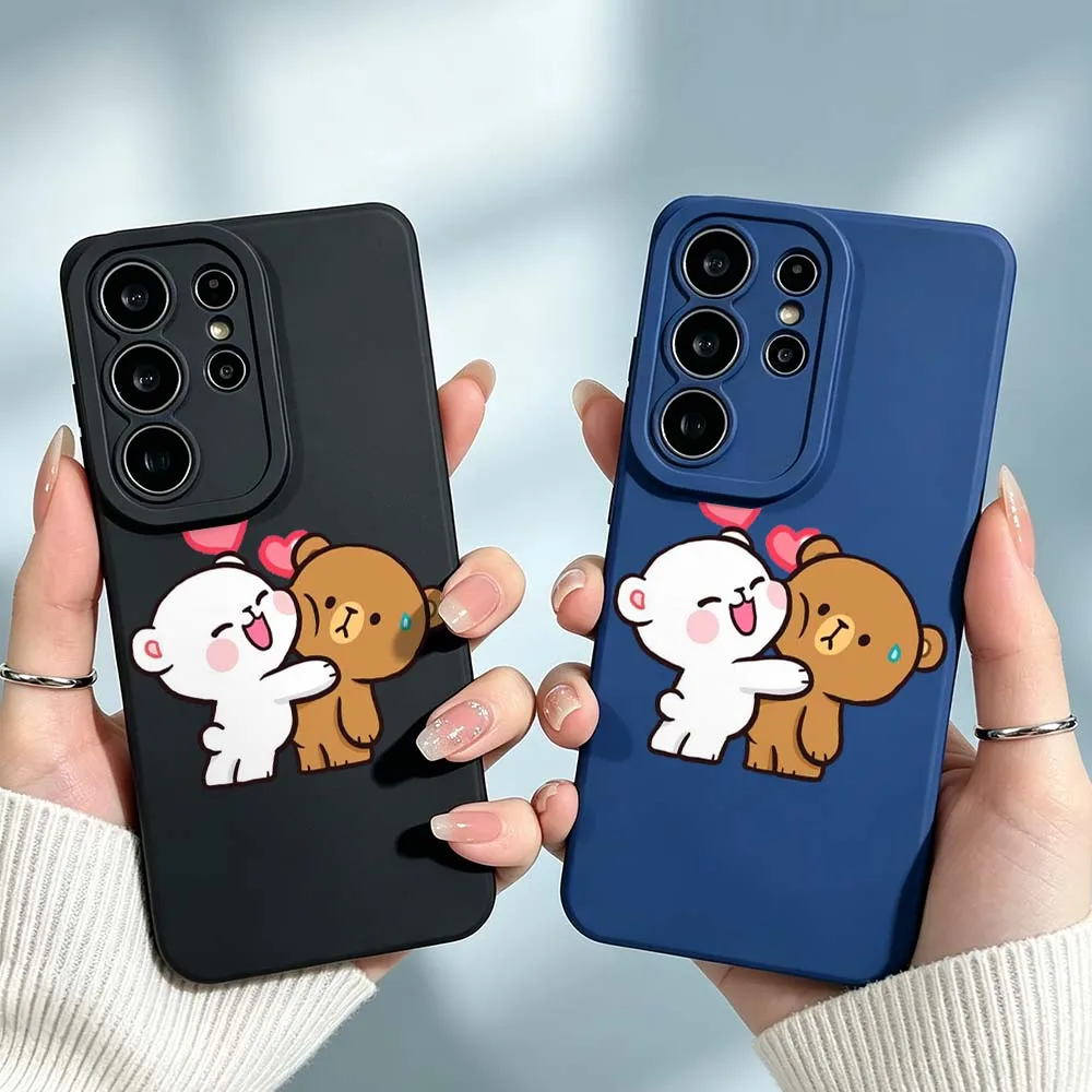 Cartoon White Brown Bear Hug For Samsung Galaxy S26 S25 S24 S23 S22 S21 A55 A54 A35 A15 Ultra FE Plus Phone Case Cover