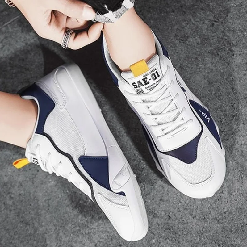 남성 캐주얼 메쉬 통기성 캔버스 신발 두꺼운 밑창 미끄럼 방지 스니커즈 편안하고 내구성 있는 테니스 신발 남성용 신발