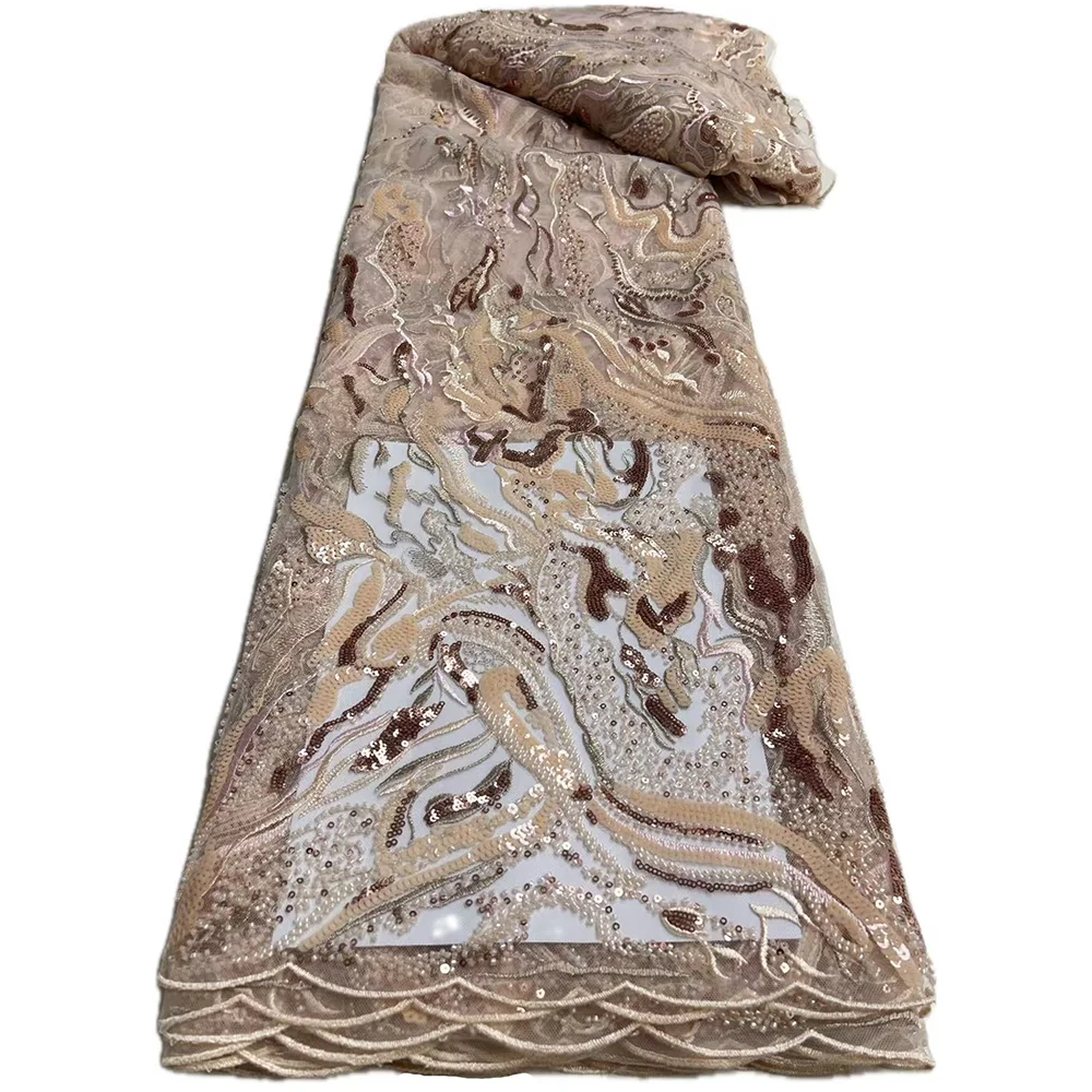

Luxury Beaded Lace High Quality African French Sequins Lace Fabric Material for Women Wedding Party Nigerian Bridal Wear Sewing