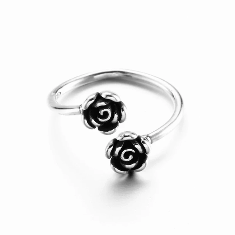 925 Silver Vintage Rose Flower Ring Korean Version Fashionable Simple Gift for Girls Elegant Finger Ring for Women