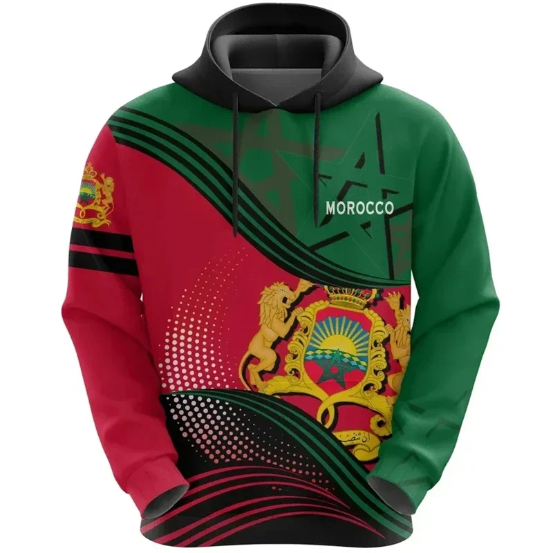 Morocco National Emblem Flag Hoodies 3d Print Hooded Sweatshirts 2024 Daily Casual Oversized Hoodie Long Sleeve Pullovers Homme