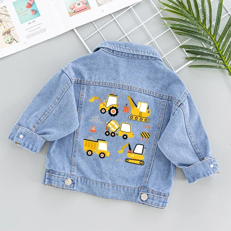 Heavy Machinery Excavator Car Patches on Clothes Heat Transfer Stickers for Jackets Iron on DIY T shirt for Kids Decor Appliqued