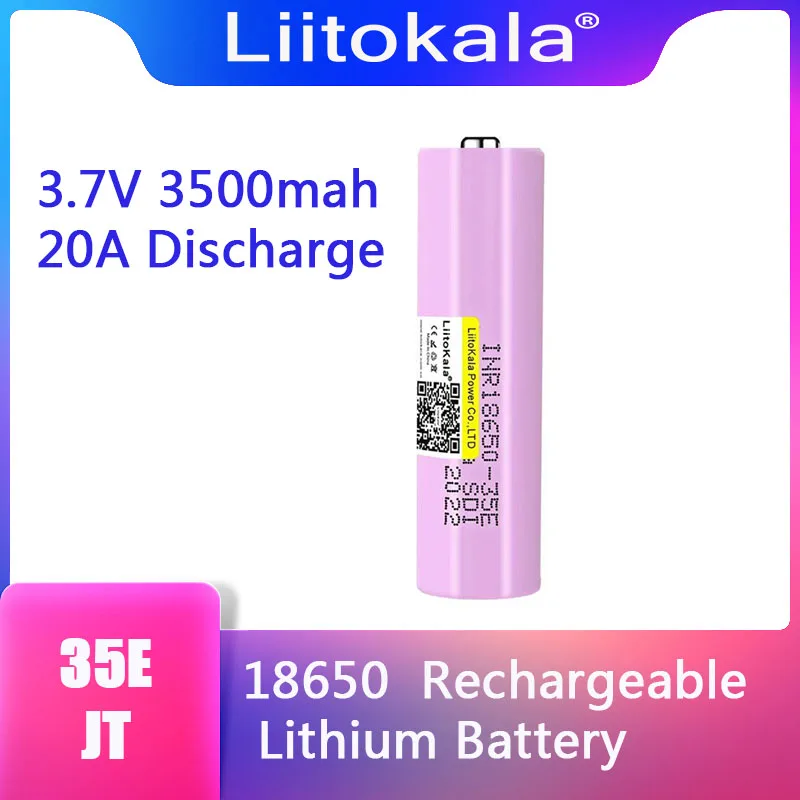 

LiitoKala INR18650 35E Pointed 3.7V 18650 3500mAh Lithium Rechargeable Battery 25A Discharge Electrical Tools Flashlight Battery