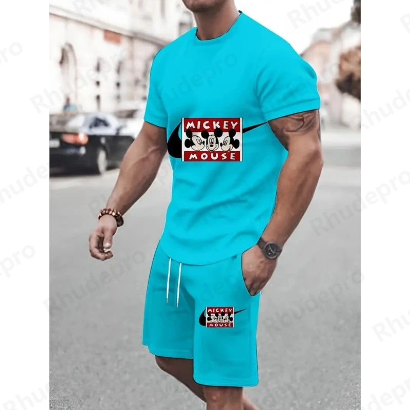 

Disney Fashion Summer Mickey Mouse 2025 3D Printed Short Sleeve Round Neck T-shirt Set Casual Tops Tees T Shirt Suit