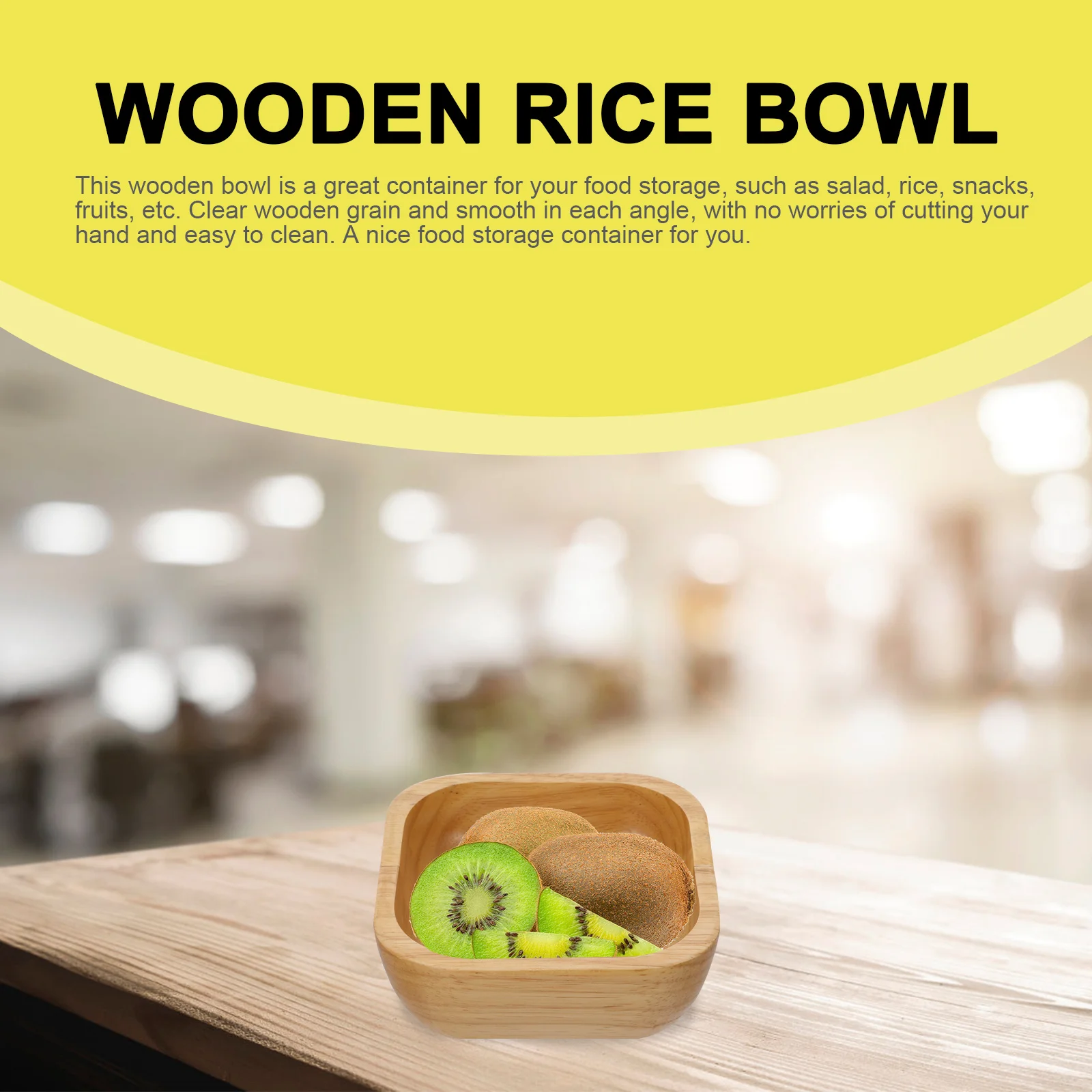 

1pc Multifunctional Wooden Bowl Square Food Serving Bowl For Salad Rice Snacks Dessert Fruit Natural Wood Tableware Healthy