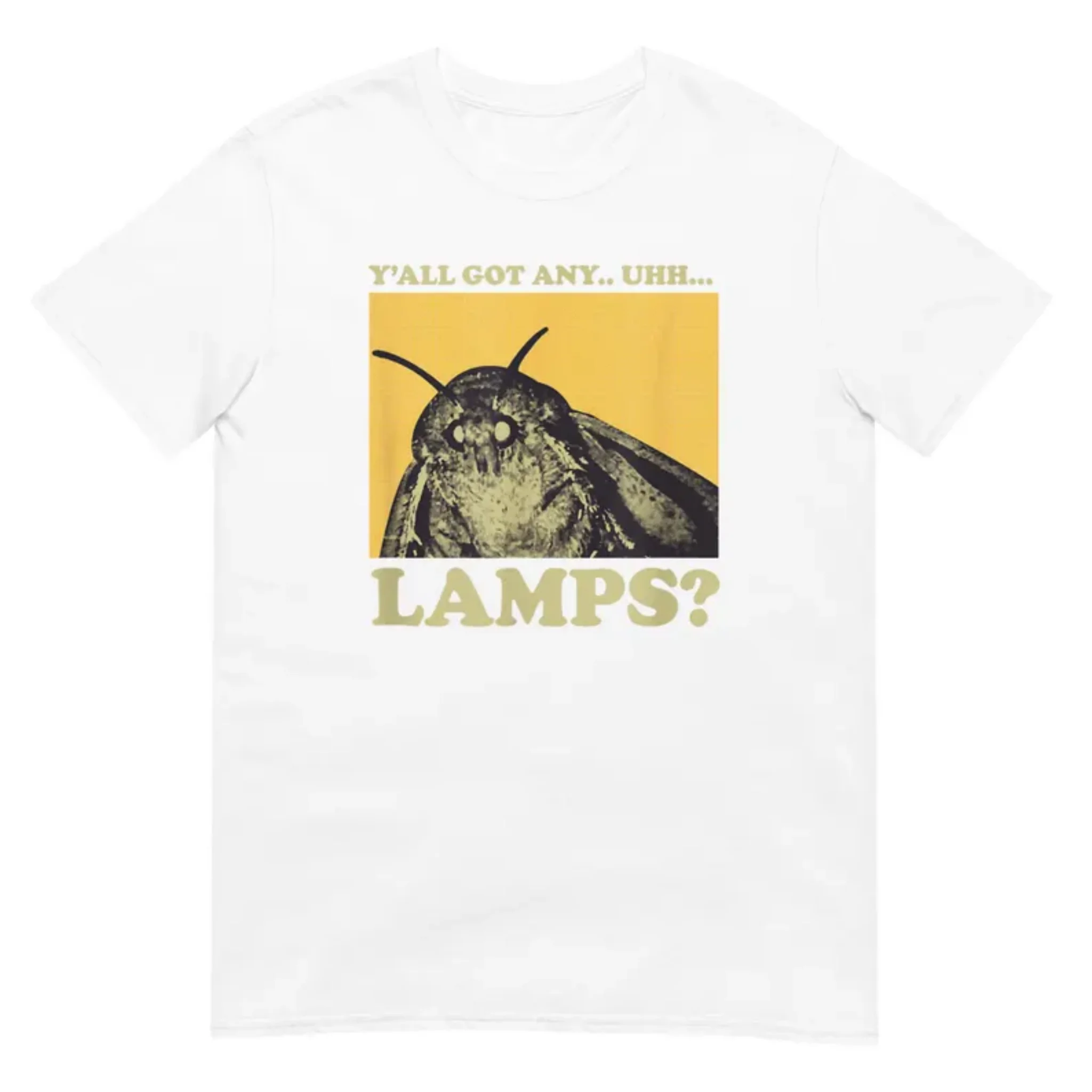 Viral Moth Lamps Meme Graphic T Shirt Men Retro Grainy Insect Funny Slogan Print Trendy Street Short Sleeve Tops