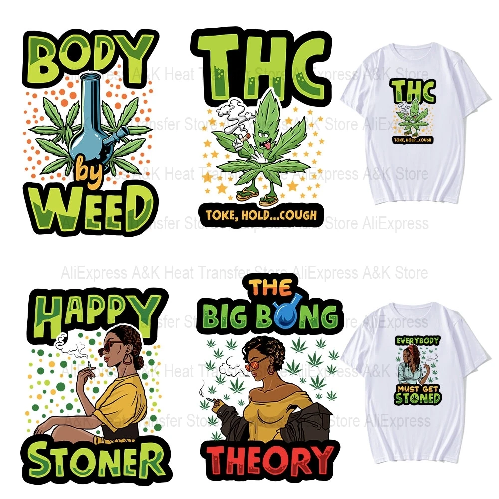 

Happy Stoner Weed Iron-On Transfers Diy Girl Clothing Iron On Patches Thermal Stickers For Clothes Summer Heat Transfer Patch