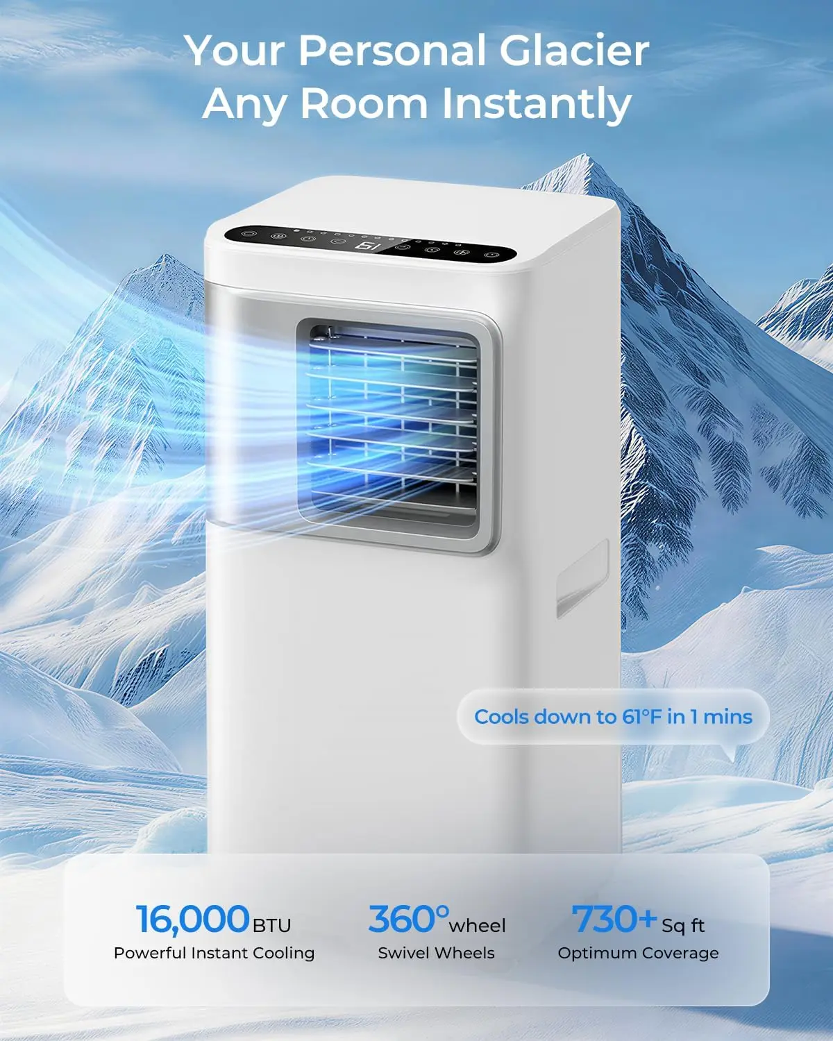 16000 BTU Portable Air Conditioners for Large Room up to 730 sq.ft 5-in-1 Smart AC Unit with WiFi APP/Remote Control, Fast Cooli