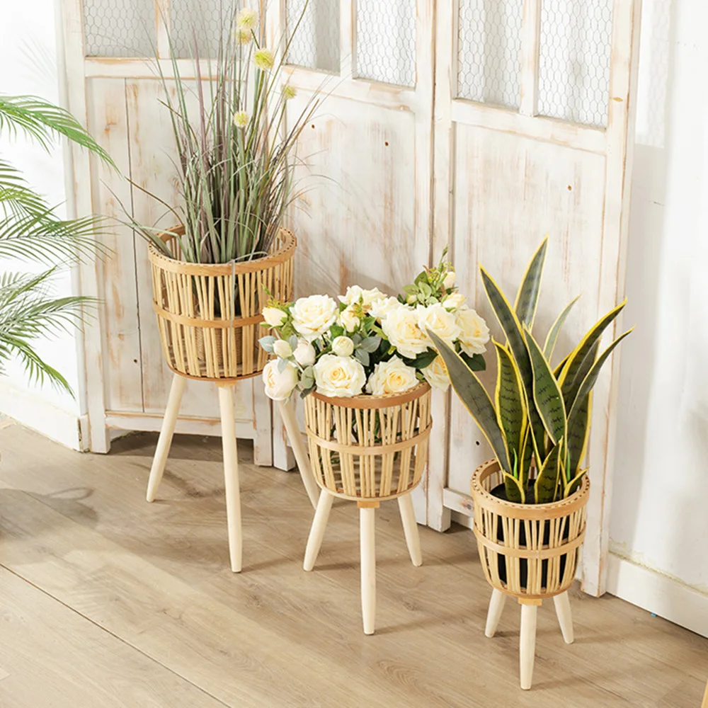 Willow Woven Plant Rack Flower Frame Pot Straw Pot Hand Arrangement Willow Plant Stands Indoor Holder Stool Pot Trays