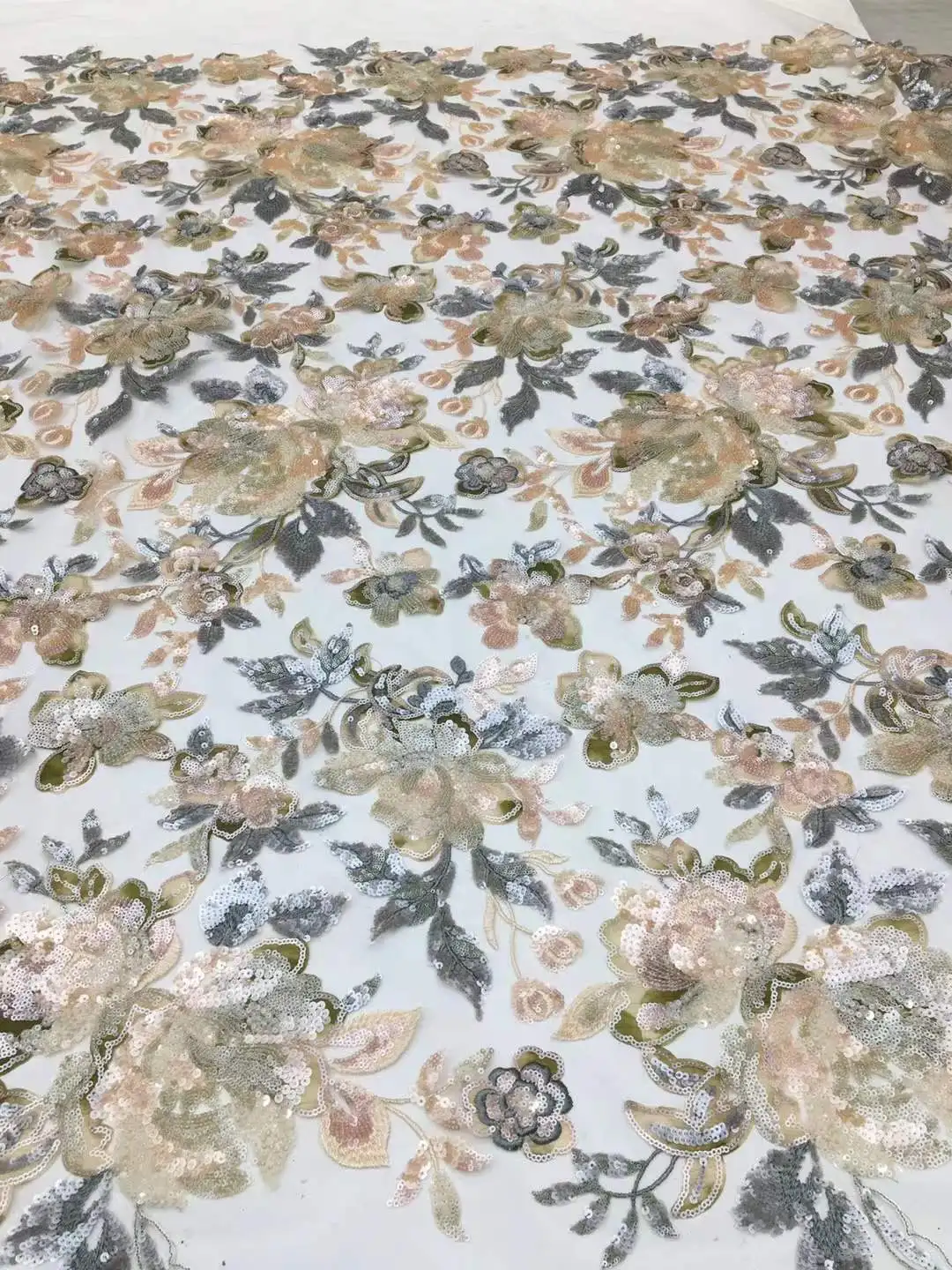 French Sequins Net Lace Fabric 2025 High Quality African 3D Lace Fabric Nigerian Embroidery Tulle Party Lace Fabric XX645KN-15