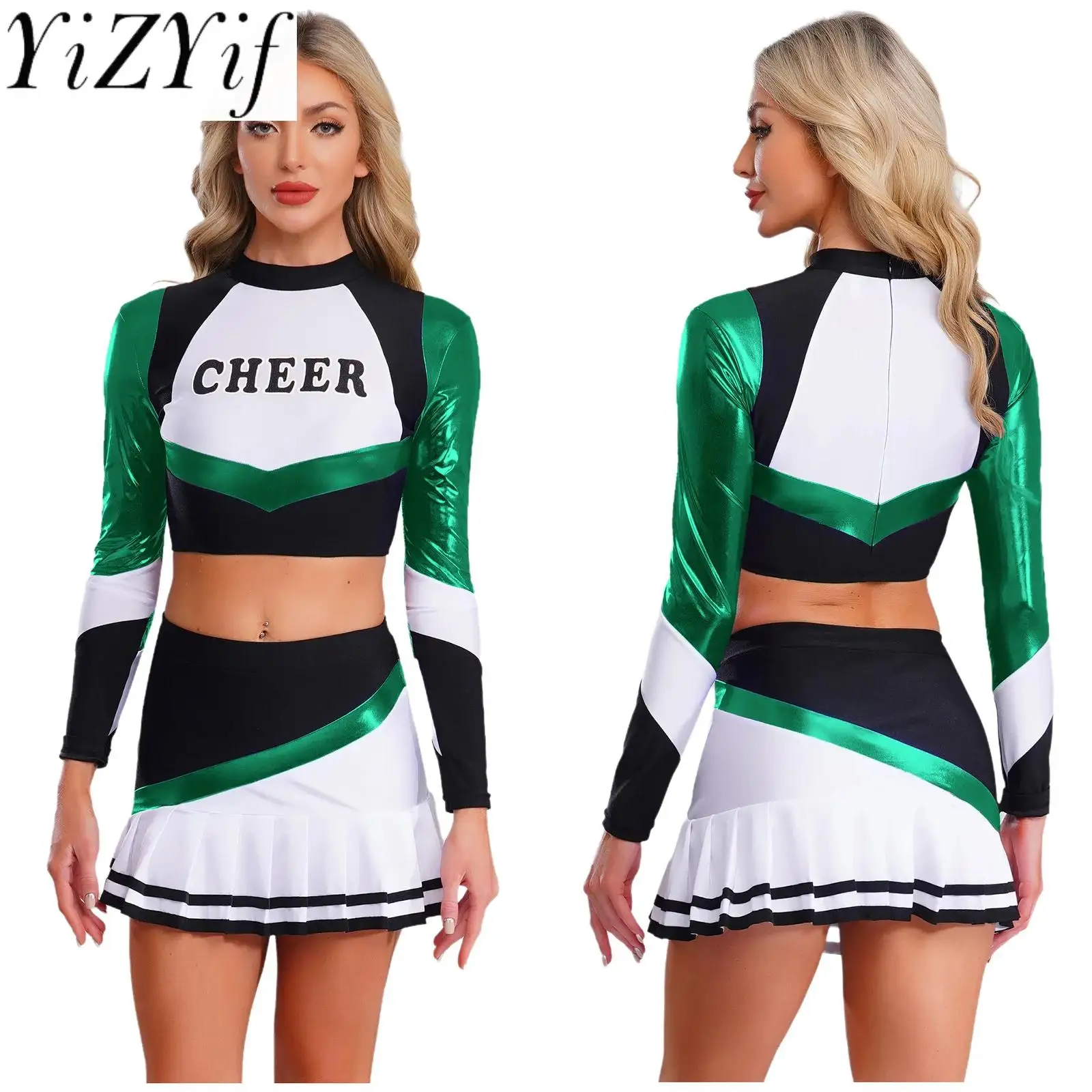 

Youthful Womens Cheerleading Dance Performance Crop Top And Pleated Miniskirt for Halloween Match Performance Dancewear
