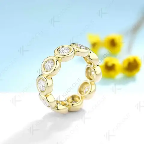 Kuololit 3CTW Lab Grown Diamonds Band for Women Yellow Gold 18K14K10K Bubble Ring Bezel Matching Full Eternity Wedding Christmas