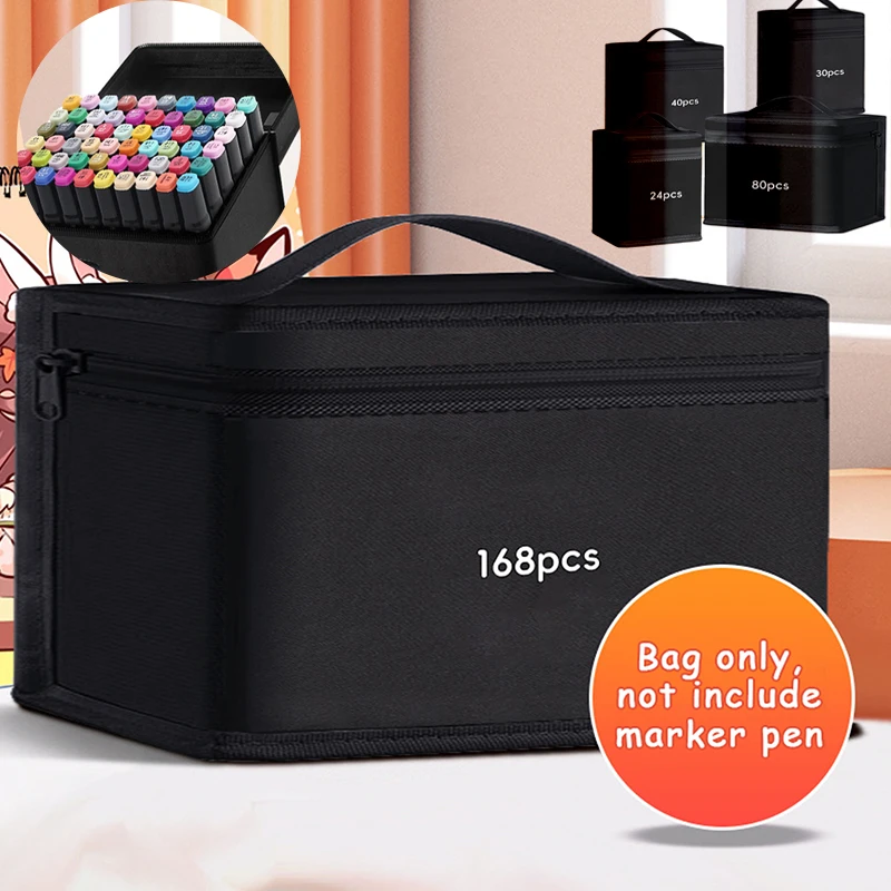 Oxford Cloth Markers Pen Black Storage Bag Massive Large Capacity Zipper Canva Pencil Bag Watercolor Pen Stationery Bag Portable