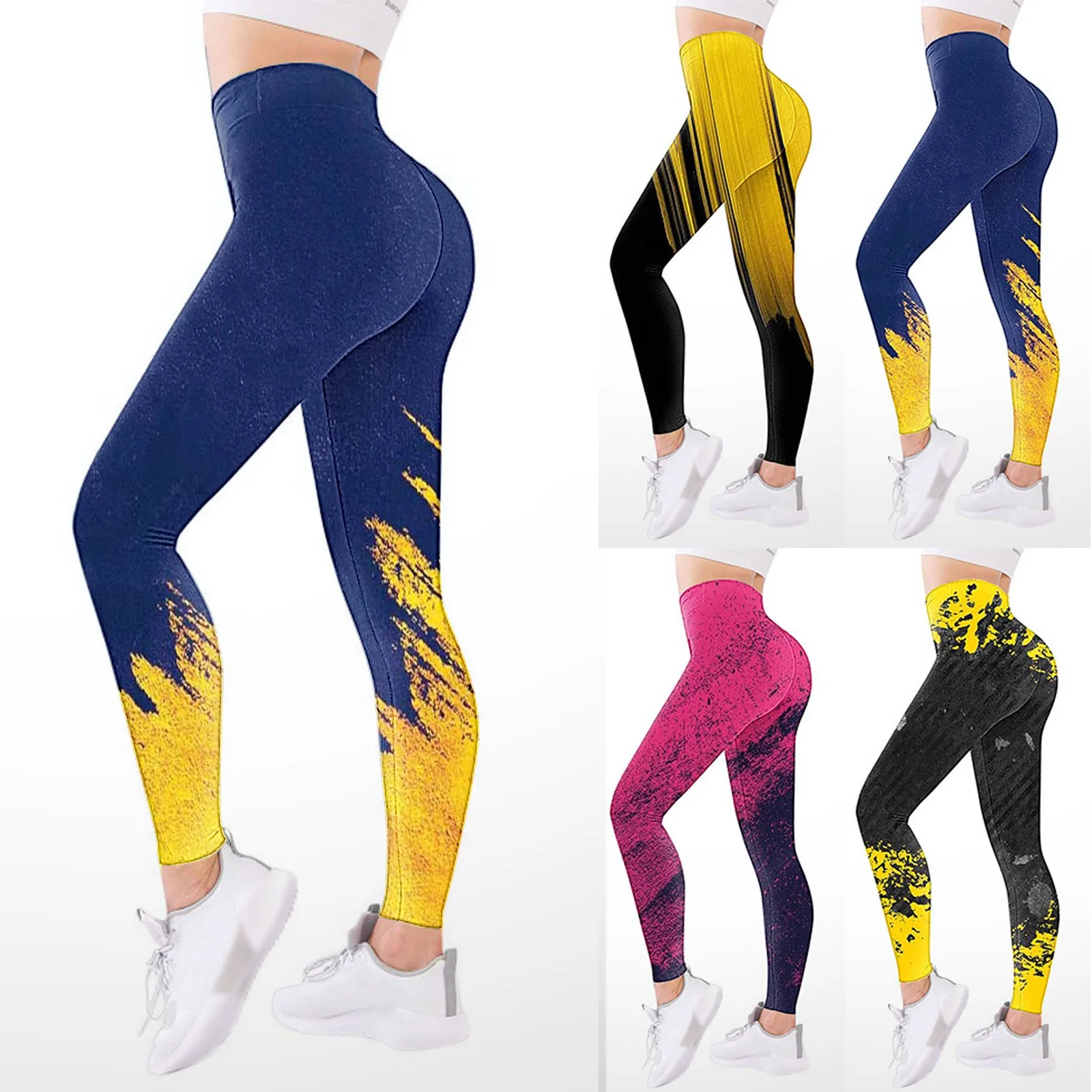 Calças de ginástica de cintura alta para mulheres, leggings estampados sólidos para senhoras, calças push-up confortáveis, tamanho grande