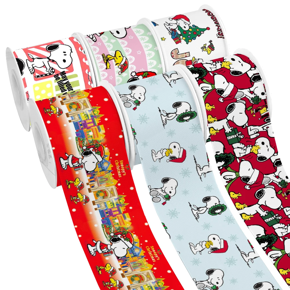 Mini Weihnachten Cartoon Snoopy Design gedruckt Gros grain Satin band für Geschenk verpackung Haars chleife 50 Meter