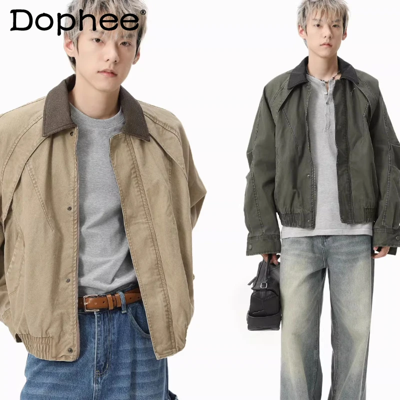 

Men's 2025 Autumn New Contrast Color Jackets Men's Fashion Loose Comfort Lapel Coats Long Sleeve Pocket Decoration Simple Coats