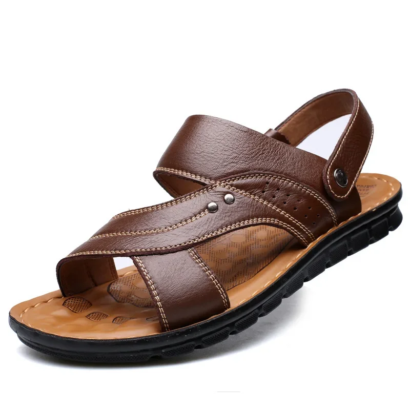 Men Leather Sandals 2024 New Summer Classic Men Shoes Slippers Soft Sandals Men Roman Comfortable Walking Footwear Big Size 48