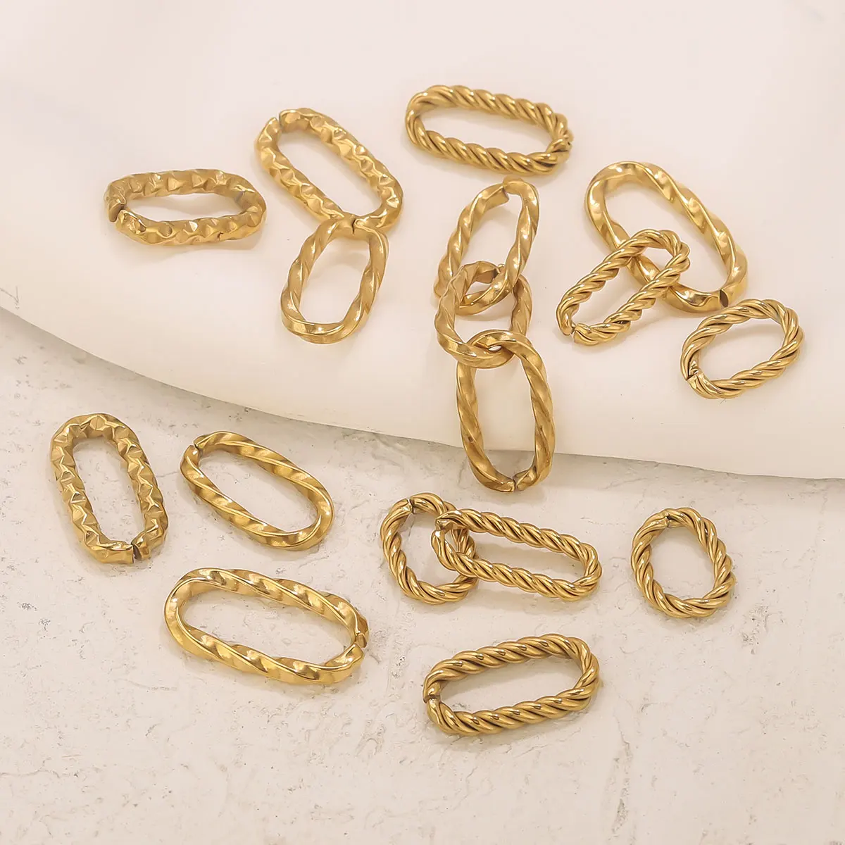 20pcs 스테인레스 스틸 트위스트 나선형 질감 타원형 커넥터 DIY 귀걸이 팔찌 쥬얼리 패션 매력 액세서리 도매