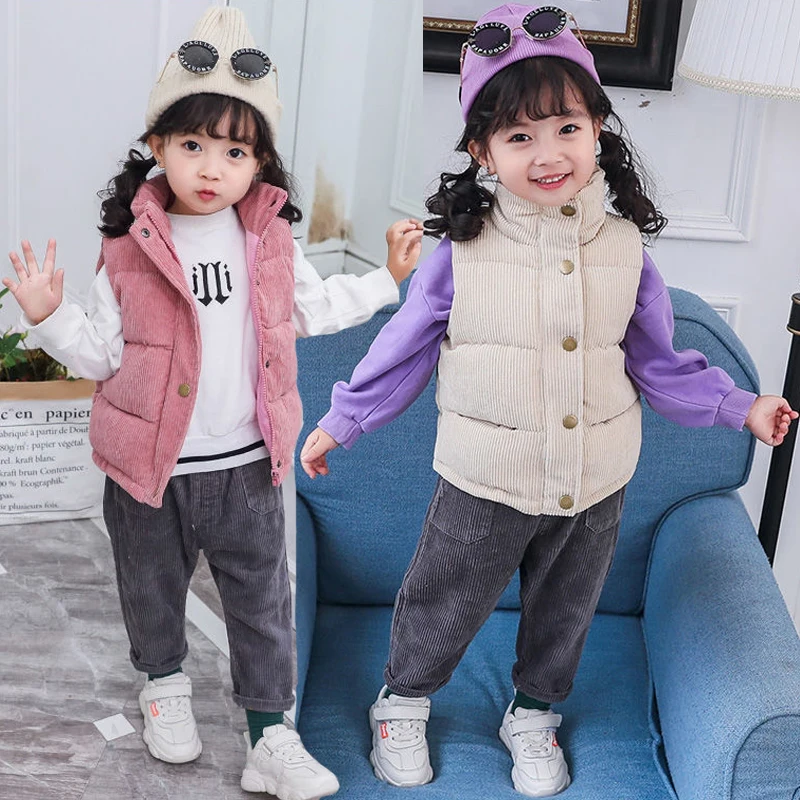 New Autumn Winter Girls Vest Thick Keep Warm Stand Collar Design Cotton Waistcoat For Kids Children Birthday Present