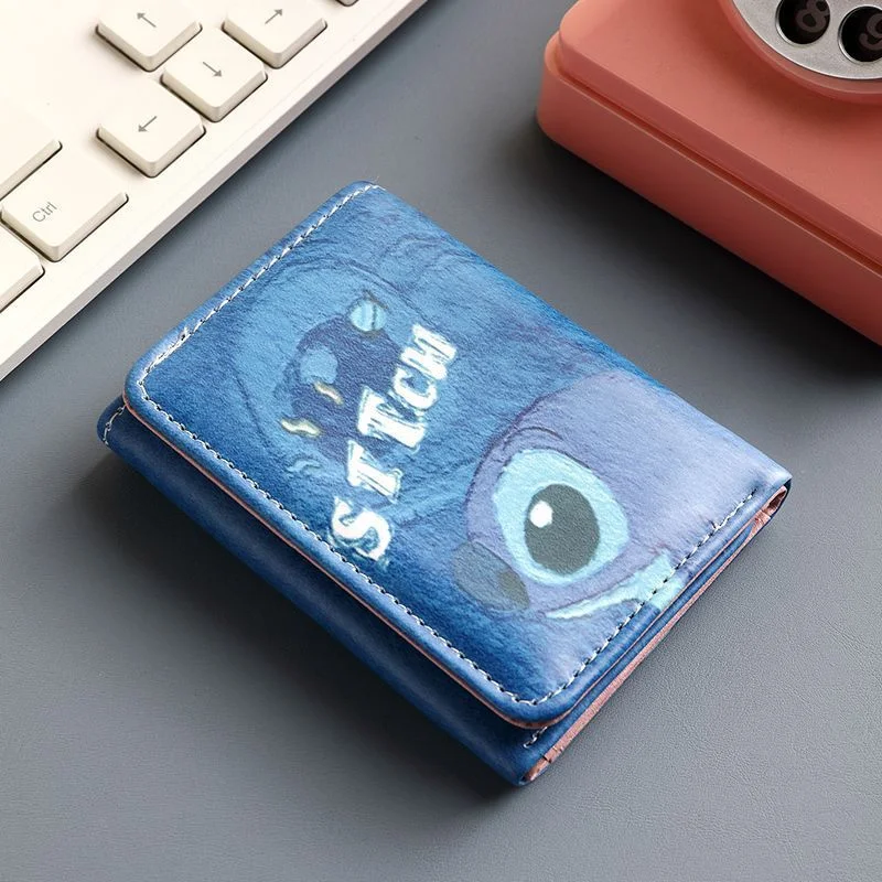 Disney Stitch Womens Wallet Anime Lilo and Stitch Print Short Folding Wallet Leather Multifunctional Coin Purse ID Card Holder