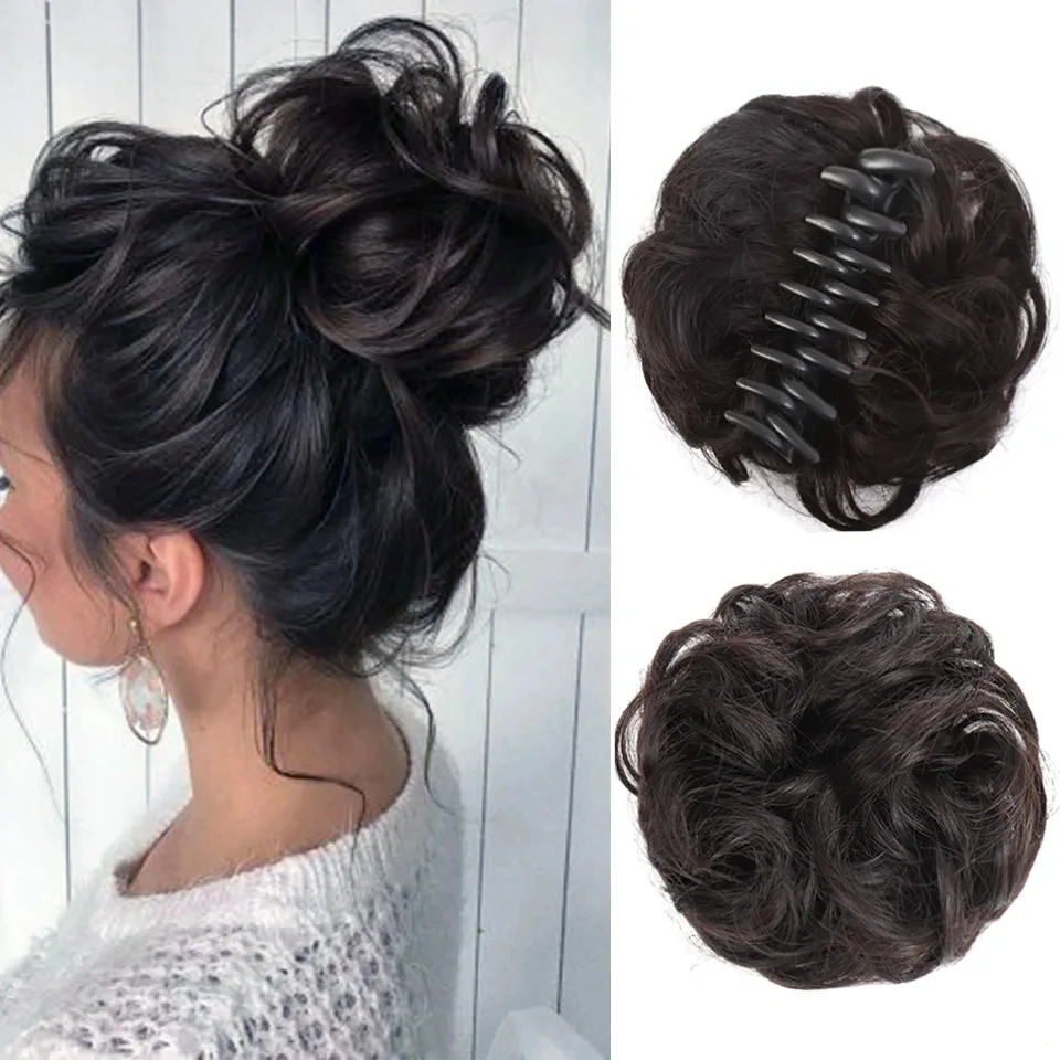 Curly Claw Clip-In Bun Hairpiece Chic Tousled Updo  Designed for Caucasian Women with This Stylish Synthetic Chignon