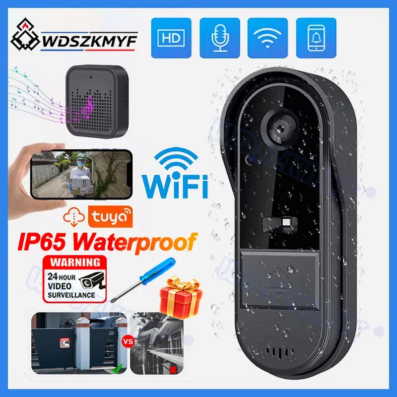 Waterproof Wireless Doorbell Camera Wifi Tuya 1000mAh Night Vision Two-Way Intercom 1080P Video Doorbell Camera For Home Office