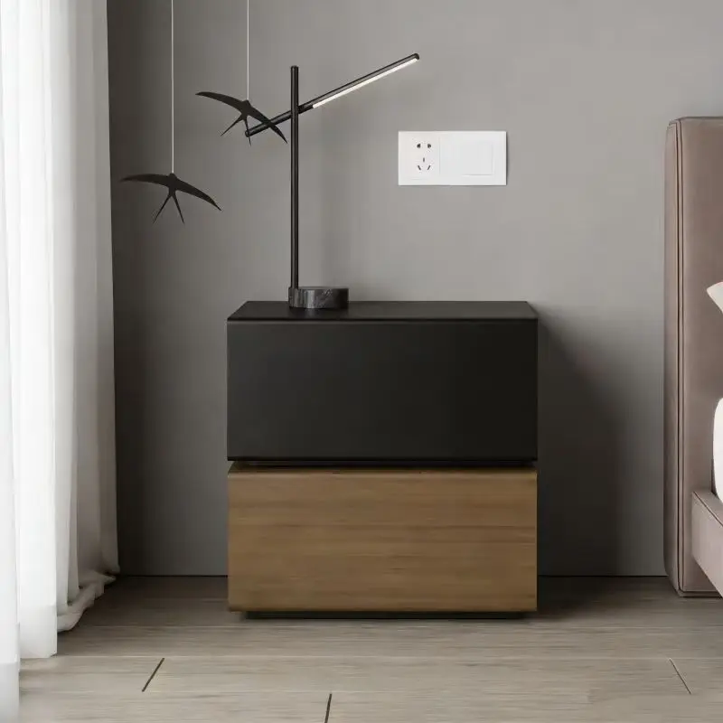 Formaldehyde-free bedside table Household bedroom Wrought iron bedside cabinet Steel small intelligent storage chest light luxur