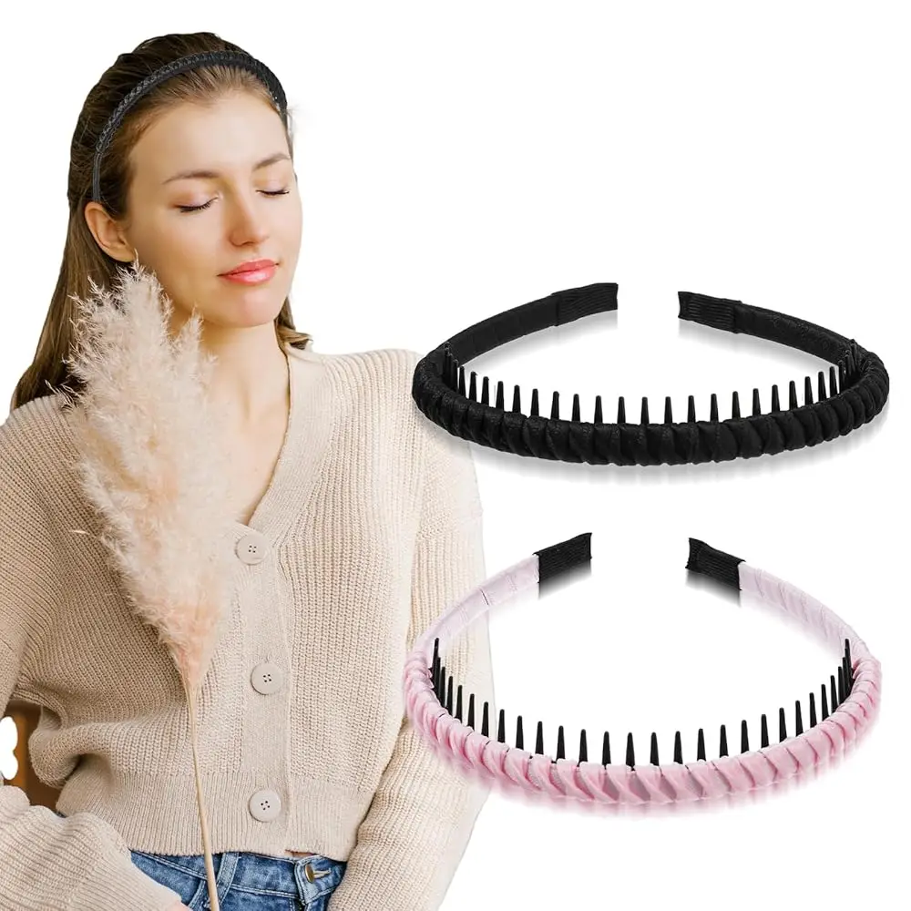 

2 Pieces Women Hair Bands Mujer Teeth Comb Headbands for Women Girls Short Hair Soft Comfortable Hair Hoop Non-slip Effortles