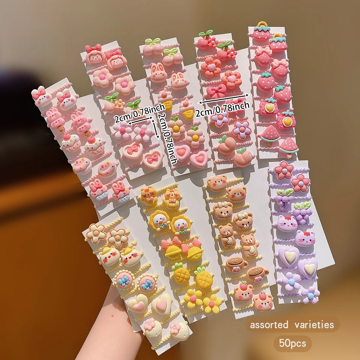 50 random cartoon cute small rubber bands suitable for daily use with hair rings and accessories
