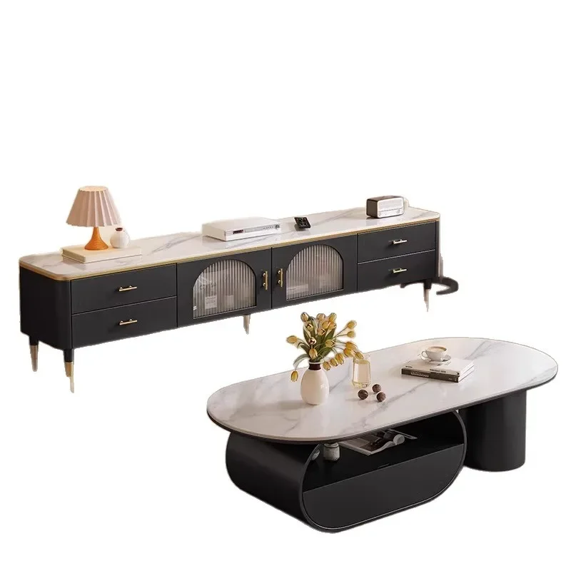 Французский овальный журнальный столик, гостиная, бытовая небольшая квартира, простой и современный, чайный столик из каменной плиты, легкая роскошь и высокая