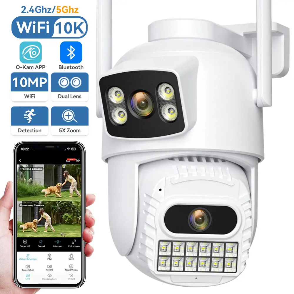 

5 ГГц WIFI PTZ IP-камера 10 м 5K с двумя объективами и двойным экраном AI Обнаружение человека Автоматическое отслеживание Домашняя уличная камера наблюдения O-Kam