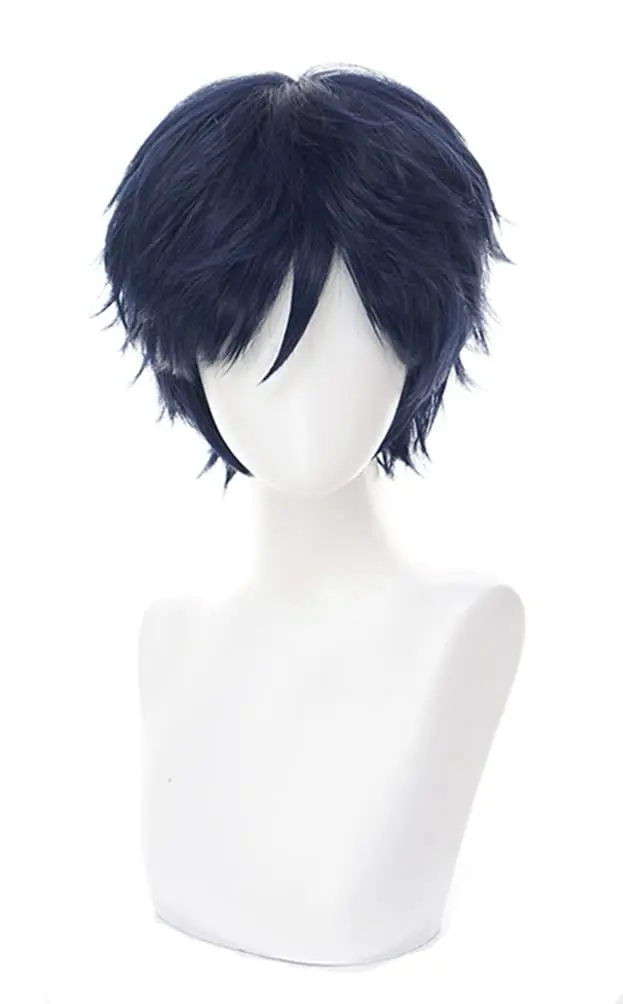 Cosplay Wig Short Dark Blue Heat Resistant Anime Full Synthetic Hair